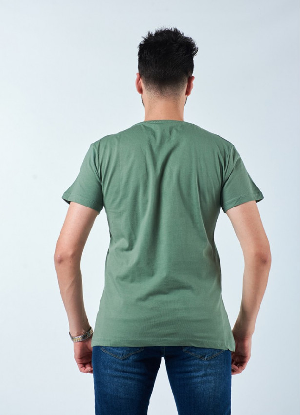 Yumak Kedi Baskılı Kısa Kollu Erkek Yeşil T-Shirt